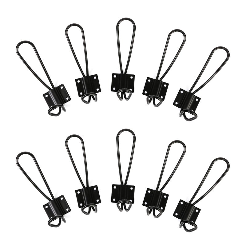 OUSHINAN Rustic Entryway Hooks | 10 Pack of Black Wall Mounted Vintage Double Coat Hangers with Large Metal Screws Included - Image 2